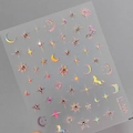 Autocollants holographiques étoiles et lune avec petits strass, modèle TL-080 - Série Étoile Lune Licorne (TL-080) / Laser Holographique
