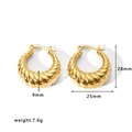 Detail view of gold C-shaped twisted hoop earrings with 28mm height and 7.6g weight - Twisted Croissant Style (EKRH1-G)