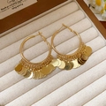Elegant golden hoop earrings with coin charms in a beige velvet jewelry display box - 61# Gold Coin Pendant Hoop (61# S925 Post-Gold)