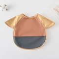 Waterproof baby feeding smock in brown and yellow with a deep food catcher pocket - Shawl - Copper And Gold Color Block / One Size