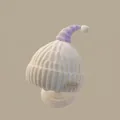 Toddler knitted earflap hat in white cable knit with purple striped peak and pompom - Christmas Horn Hat Off-white (for Children Aged 2 Months To 2 Years)