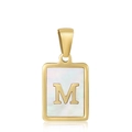 Golden rectangular necklace pendant with white shell inlay and letter M engraving - Letter M