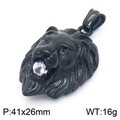 Pendentif tête de lion noir en acier titane avec zircon, taille 41x26mm, poids 16g - Pendentif Couleur Noir (KP100251)