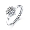 Moissanite ring in S925 sterling silver with an adjustable open band and 8-claw setting - R9194 Moissanite Style / 1 Carat / 6.5mm