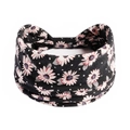 Elastisches Boho-Yoga-Stirnband mit schwarzer Basis und weißen Gänseblümchen-Mustern - Schwarz Weiß Gänseblümchen Druck (#187)