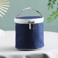 Navy blue insulated lunch bag with floral handle and dual metal zippers for students - Solid Blue Small Insulation Bag