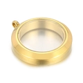 Colgante relicario redondo de acero inoxidable dorado y vidrio para collares - Dorado (KLJ4406-Z)