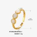 18K gold plated stainless steel open ring with three round white enamel insets - Adjustable Open Size (1.7cm) / Gold Round Ring - White