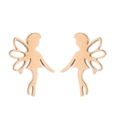 Detail view of rose gold fairy silhouette earrings with delicate wing-shaped metal design - Fairy / Rose Gold