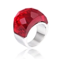 Chunky silver ring with a large faceted red crystal stone in a bold geometric design - Red Steel (KR31893-K)
