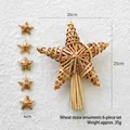 6-piece natural wheat straw star hanging ornaments for eco-friendly Christmas tree decor - Small Pentagram 6-Piece Set / 35g