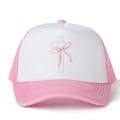 Cappellino trucker in mesh rosa e bianco con stampa a croce e dettaglio fiocco rosa - Taglia unica / Rosa