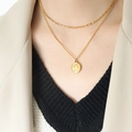 Collana a doppio strato in acciaio al titanio dorato con ciondolo a moneta francese - Collana a due strati dorata con moneta ritratto (P805) / Specifica del set