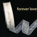 White semi-transparent chiffon ribbon with gold forever love text, 2.5cm wide for gift wrapping - Gold Stamped Sheer Forever Love