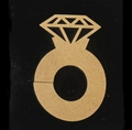 Detailed view of a gold hollow diamond ring shaped place card holder for wedding wine glasses - Kraft Paper Color