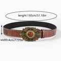 Bruine vintage riem met versierde gesp van edelsteen, breedte 4cm en lengte 130cm - Stijl 1 Vintage Bloemen Barnsteen Edelsteen Gesp / 130cm