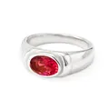 Vintage Edelstahlring mit oval geschliffenem Rubin-Edelstein in poliertem Silberfinish - US 7 / Silber-Roter Zirkon