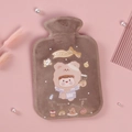 Cute brown plush hot water bottle with girl cartoon and dessert motifs in pink setting - Large Coffee - Brown Bear Girl