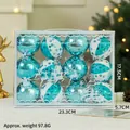 Set of 12 blue and white glitter Christmas ornaments with snowflake gift box packaging - Lake Blue