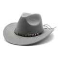 Detail of grey felt cowboy hat with steampunk gear band and bohemian beadwork - M (56-58cm) / Gray