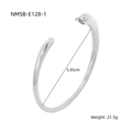 Silver stainless steel open bangle showing dimensions, diameter 5.85cm and weight 21.5g - Silver Minimalist Open Cuff Bangle (NMSB-E128-1) / 18K Gold