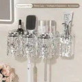 Portaspazzolino da muro effetto ghiaccio con tre bicchieri e dispenser in bianco trasparente - Argento Trasparente 3 Bicchieri + Distributore Dentifricio + Fiocco + Coniglio