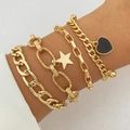 Goldenes mehrlagiges Armband-Set mit Sternanhänger, schwarzem Herz und Büroklammer-Kette - HS1159-2 (Gold 4er-Set/Stern/Schwarzes Herz)