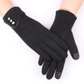 Guanti invernali termici neri da donna con funzione touch screen e dettagli a bottoni - Stile a Risvolto a Tre Bottoni / Nero