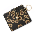 Detail of sunflower pattern PU leather card holder with gold metal keychain ring - B2 Sunflower