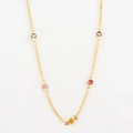 Gold plated necklace with colorful zirconia chain and crystal pendants in flat lay - Five Multicolor Gemstones Minimalist Style (Style 9)