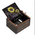 Deep brown wooden hand-crank music box with sunflower print and You Are My Sunshine lyrics - Sunshine 10