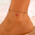 Bracelet de cheville bohème doré avec tortue en pierre rouge et breloques étoile de mer - Style Tortue Étoile de Mer Or