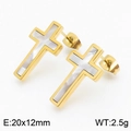 Orecchini a croce in acciaio al titanio dorato con conchiglia bianca, 20x12mm, 2,5g - Orecchini Oro (KE108894-KFC)