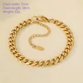 7mm gold stainless steel Cuban chain bracelet for men and women with lobster clasp - Cuban Curb Chain / Steel