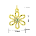Golden flower pendant with green gemstone and micro-pave crystals, 20.5mm size - Gold White Zirconia-Flower 0800