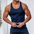 Men's navy blue ribbed gym vest in a slim fit cut with high-stretch athletic fabric - Navy Blue