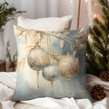 Elegant light blue Christmas pillow cover with gold tree and ball patterns for sofa decor - TQDS68-17(Hanging Blue Xmas Balls)
