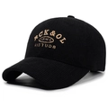 Classic black corduroy baseball cap featuring premium gold embroidered text for autumn - Adjustable / Black with Gold Embroidery