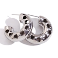 Polished stainless steel hoop earrings with heart cutouts in a sleek silver finish - 30MM / Silver