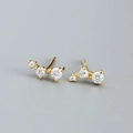 Golden S925 silver geometric stud earrings with three curved inlaid cubic zirconia - 925 Silver / Golden (White Stone)