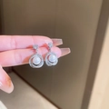 Elegant silver pearl earrings with sparkling zircons and a classic French court style - 1# Silver Needle-Silver-Pearl Rhinestone (Round)