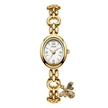 GEDI luxury gold oval quartz watch for women with Roman numerals and a bee charm - Gold Case White Dial Gold Band