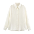 Minimalist textured long-sleeve beige shirt with button-front and lapel collar - XS / Milky White