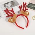 Diadema roja brillante de renos de Navidad con cascabeles y detalles de felpa suave - Rojo