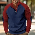 Dettaglio della trama a nido d'ape e del colletto con bottoni su una maglia Henley blu navy - S / Tops / Blu Navy/Rosso Vino