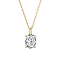 Minimalist gold necklace featuring an oval-cut clear stone pendant on a delicate chain - SLZN22-14K-5X7 Gold Oval