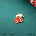 Christmas stocking pendant in red enamel with gold edges, 14x12mm DIY craft charm - Red Christmas Sock Style (KLJ10433-ZLA)