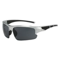 Outdoor sports cycling sunglasses with matte silver semi-rimless frames and dark grey lenses - Silver Frame Black Temple Grey Lens
