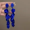 Long Klein Blue petal-shaped drop earrings with matte lacquer finish for women - 28# Steel Pin - Blue