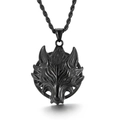 Herren Wolfskopf Anhänger Halskette aus schwarzem Edelstahl mit Kordelkette im 3D-Stil - Schwarze Halskette + Kordelkette